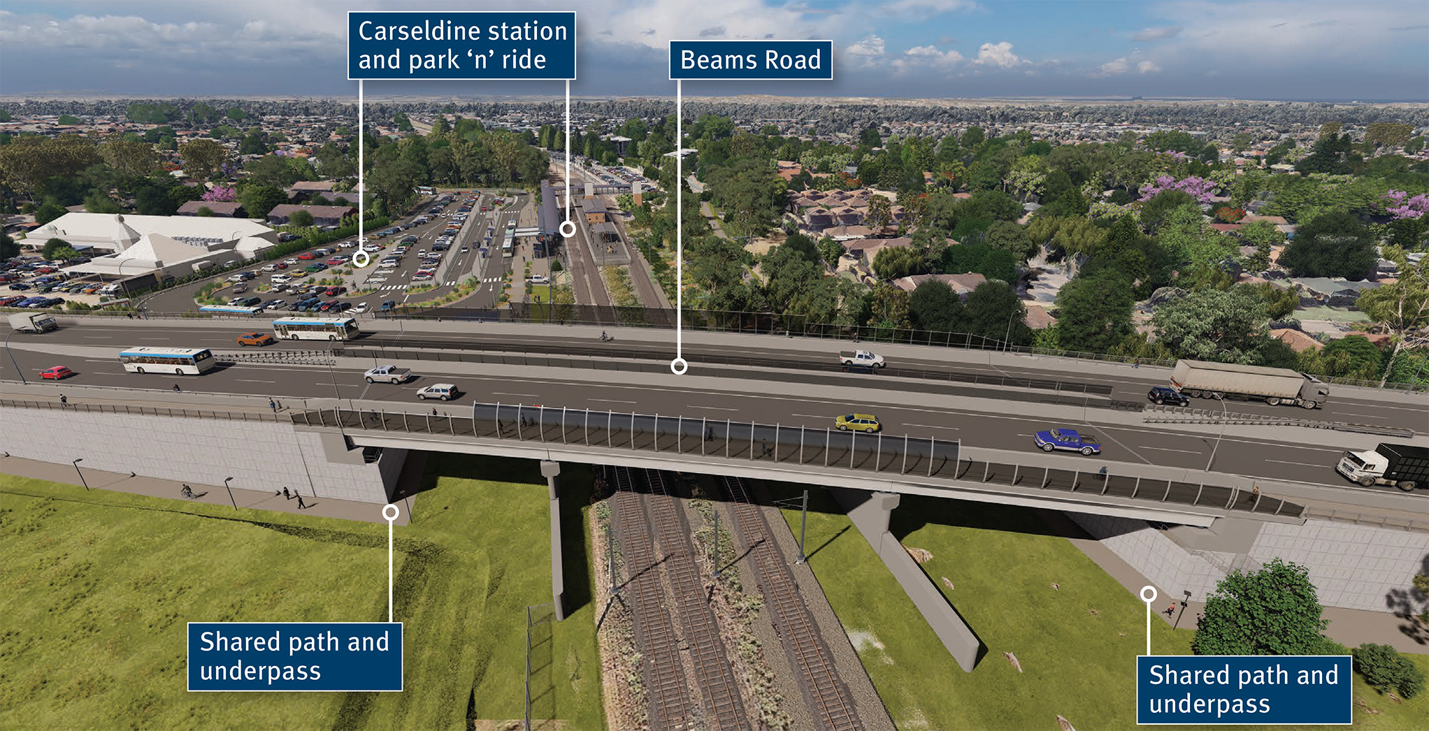 Artist impression of Beams Road overpass (cr: Department of Transport and Main Roads)