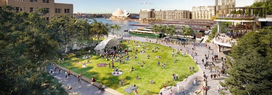 Artist impression of Circular Quay park (cr: Transport for NSW)